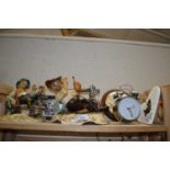 Two Capodimonte figures together wth wall clocks etc