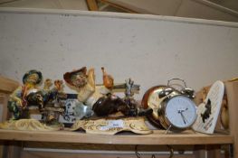 Two Capodimonte figures together wth wall clocks etc