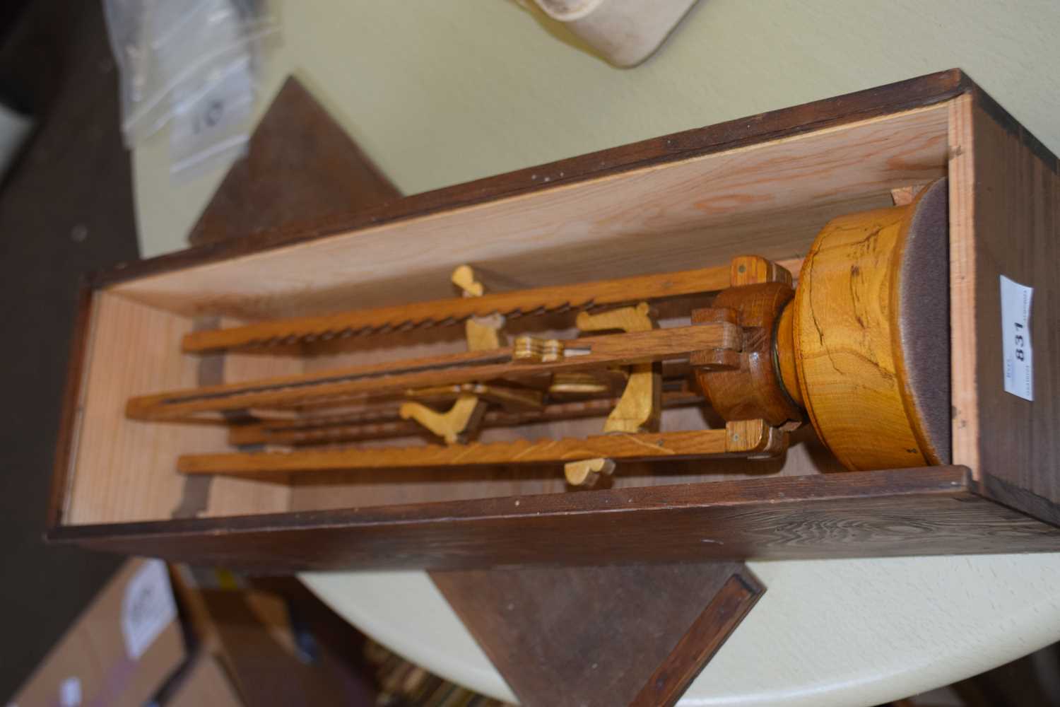 Wooden wool winder, cased