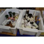 Two boxes of assorted items to include Goss Crested china, assorted tea wares, vases and other