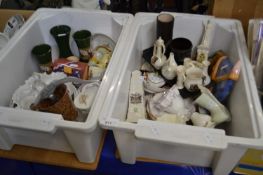 Two boxes of assorted items to include Goss Crested china, assorted tea wares, vases and other