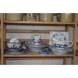 Quantity of assorted blue and white to include dinner plates, sauce boats and other items