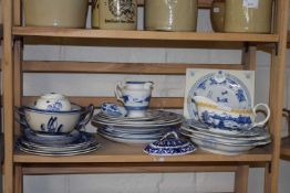 Quantity of assorted blue and white to include dinner plates, sauce boats and other items