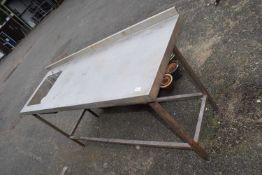 An aluminium kitchen table with fitted sink, approx 180cm wide