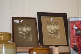 Two framed prints of two ladies, seated