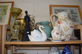Mixed Lot: Large water jug decorated with lilies, model swan etc
