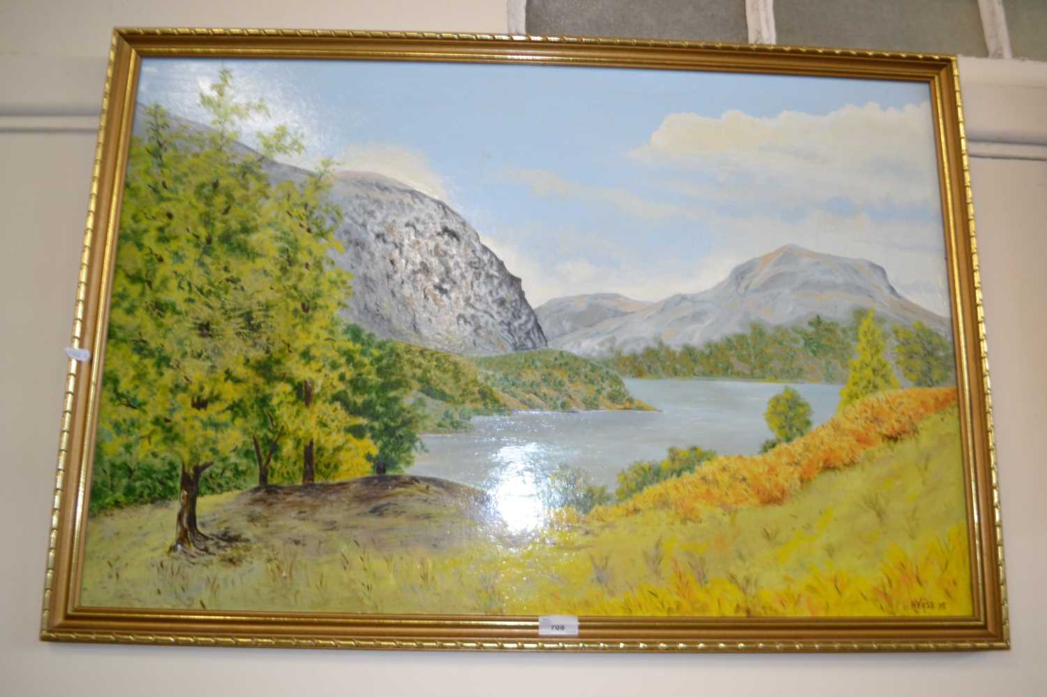 Mountainous landscape, oil on board, framed