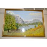 Mountainous landscape, oil on board, framed