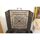 Black cast iron tri-fold fire screen