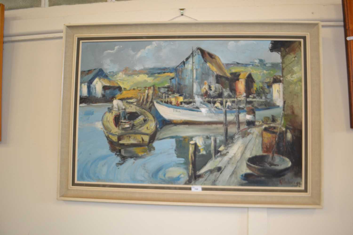 20th Century school study of harbour scene, oil on board, indistinctly signed, possibly