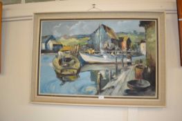 20th Century school study of harbour scene, oil on board, indistinctly signed, possibly