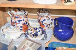 Blue and white meat plate together with Imari style jug and other items