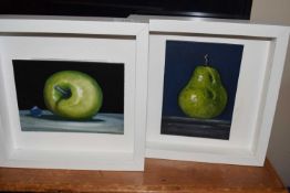 A pair of contemporary still lives of fruit in white box frames (2)