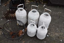 A quantity of white garden lanterns and hanging basket