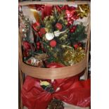 Box of assorted Christmas decorations