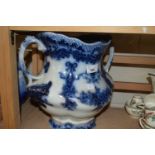 Large blue and white transfer decorated two handled urn by Wood & Sons