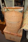 Wicker hamper, a three tier wicker sewing basket and three lampshades