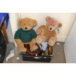 Mixed Lot: Two Harrods teddy bears, contemporary glass vase, other figurines