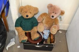 Mixed Lot: Two Harrods teddy bears, contemporary glass vase, other figurines