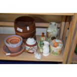 Mixed Lot: Three turned wooden bowls, terracotta planters, Winnie the Pooh mug and other items
