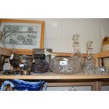 Mixed Lot: Two decanters, glass bowl, picture frames, metal wares etc
