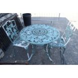 Cast alluminium garden table and two chairs