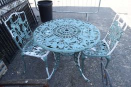 Cast alluminium garden table and two chairs