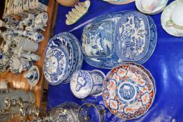 Mixed Lot: Pair of Japanese Imari dishes together with various blue and white bowls, meat plate