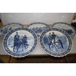 A collection of five large modern Delft charges