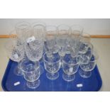 Tray of various modern drinking glasses