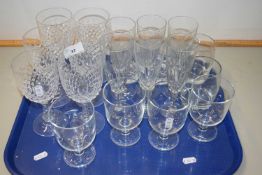 Tray of various modern drinking glasses