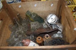 Box of various assorted vintage bottles and other items