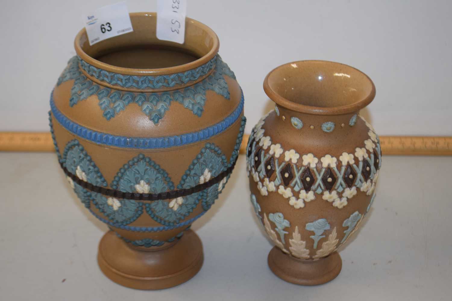 A Doulton silicon ware vase together with a further similar Royal Doulton vase (2)