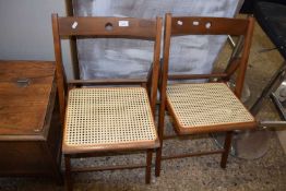 Pair of folding cane seated chairs