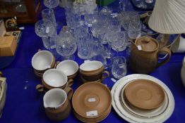 Mixed Lot: Quantity of various drinking glasses together with a quantity of Denby tea wares