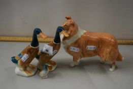 Mixed Lot: A Beswick model of a dog marked Lady Park together with three further model ducks