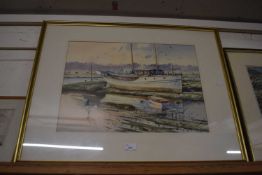 Neil Westwood study of a harbour scene, watercolour framed and glazed