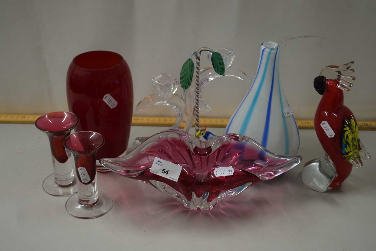 Mixed Lot: Various Art Glass vases, parrot ornament and others