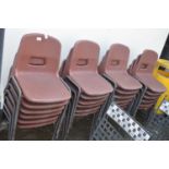 Quantity of brown plastic stacking chairs, approx 24