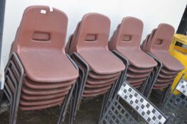 Quantity of brown plastic stacking chairs, approx 24
