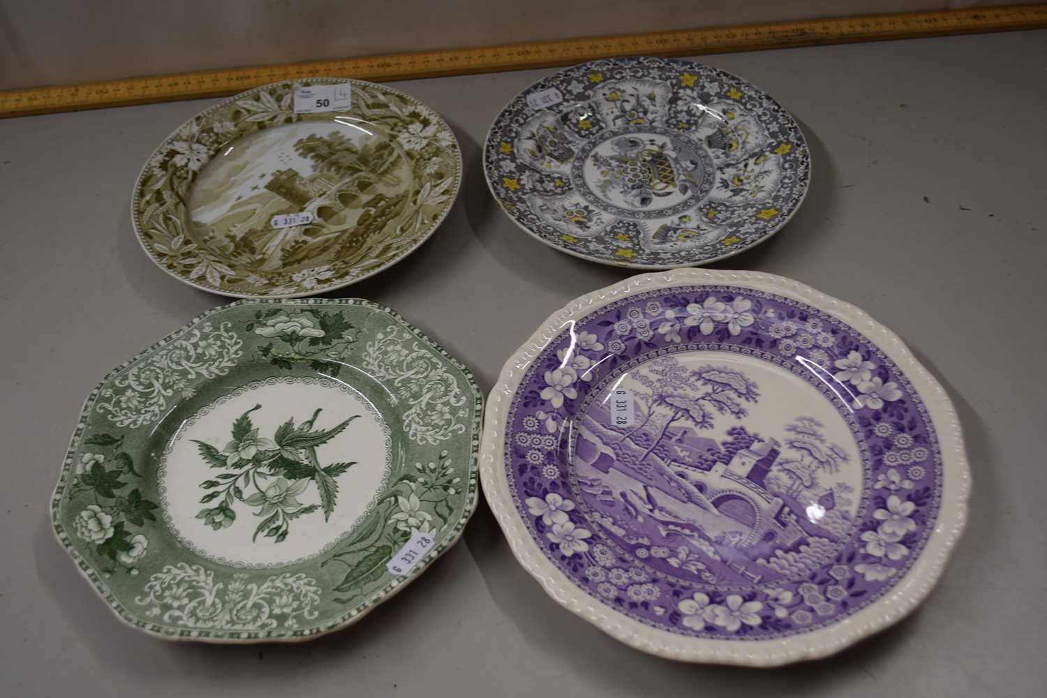 Collection of four various Spode plates to include 19th Century tower pattern and others