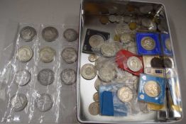 A tin of various assorted coinage to include some reproduction issues