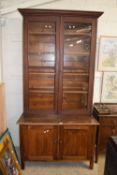 20th century glazed book case cabinet with cupbaord base