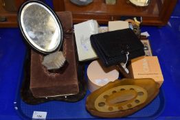 A tray of mixed wares to include photograph frame, dressing table items, costume jewellery etc