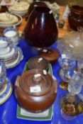 Mixed Lot: Stone ware jars, large red glass vase etc