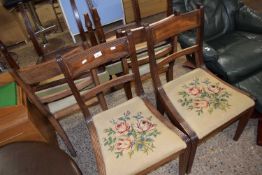 Set of four 19th century mahogany bar back dining chairs with tapestry seats together with two