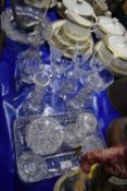 Mixed Lot: Various dressing table glass wares, drinking glasses, decanter etc