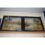 Pair of studies Arabian scenes with camels, framed and glazed