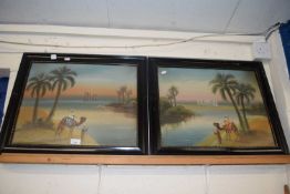 Pair of studies Arabian scenes with camels, framed and glazed