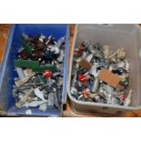 Two boxes of various die cast figures to include some chess themed pieces